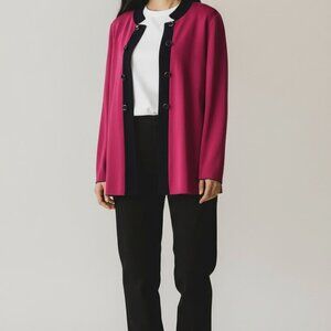 Misook Cardigan Size Medium Pink Black Long Sleeve Open Front Workwear Office